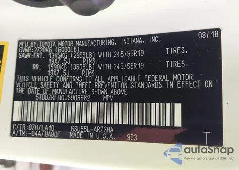 2018 Toyota Highlander Limited Platinum from USA, damaged, VIN 5TDDZRFH0JS908682